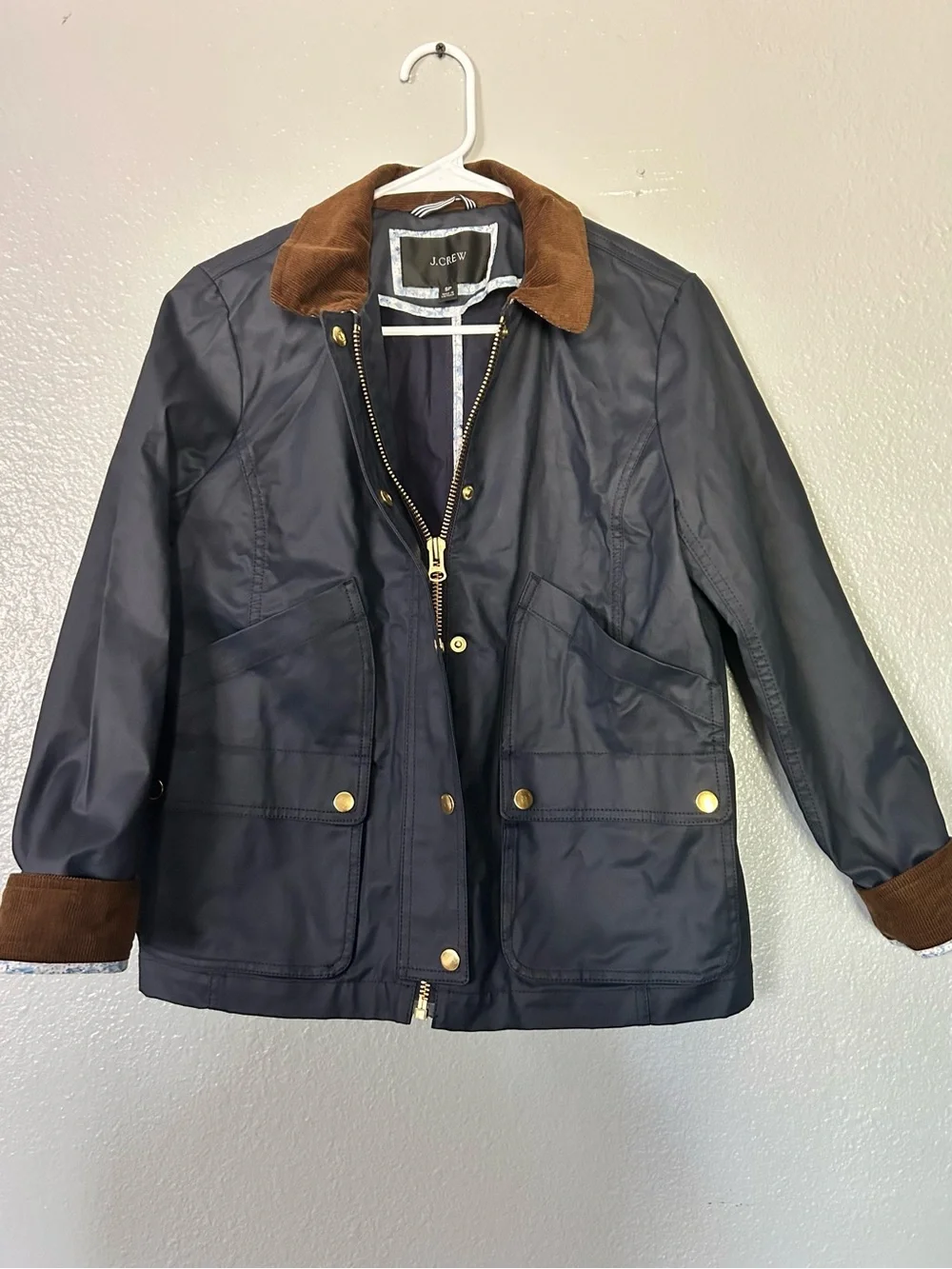 J.Crew Waxed Cotton Canvas Barn Jacket Navy Blue SP Petite Floral
